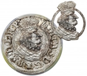 Johannes II. Kasimir, Zweihörner Danzig 1651 GR - mit BOTTOM - selten