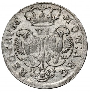 Prusko, Friedrich II, šestipence 1753-E, Königsberg - obrácený 5
