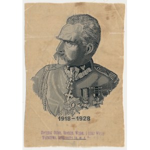 józef Piłsudski 1918-1928 - makatka żakardowa ze stemplem Związku Ociemniałych Inwalidów i Ofiar Wojny
