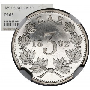 South Africa, 3 pence 1892 - PROOF - mintage 30 pcs.