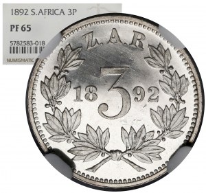 South Africa, 3 pence 1892 - PROOF - mintage 30 pcs.