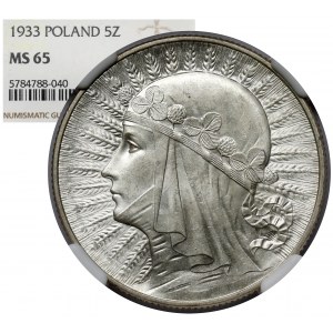 Głowa Kobiety 5 złotych 1933 - PIĘKNE