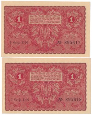 1 mkp 1919 - 1ère série DN - numéros consécutifs (2 pcs)
