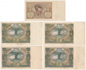 Set of 100 zloty 1932/34 and 10 zloty 1940 (5pcs)