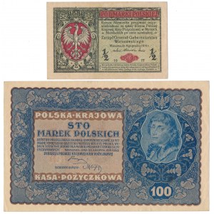 1/2 mkp 1916 Generał i 100 mkp 1919 - zestaw (2szt)