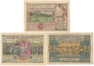 Kunzendorf (Kończyce), 50 pfg, 1 and 2 mk 1922 (3pcs)