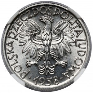 5 złotych 1958 Rybak - wąska ósemka - PIĘKNY