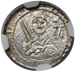 Ladislaus II the Exile, Denarius - Prince and Bishop - arch and letter И