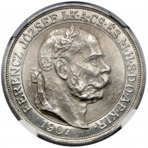Ungarn, Franz Joseph I., 5 Kronen 1907 KB, Kremnica - 40 Jahre Krönung