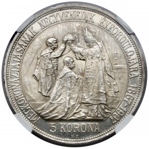 Węgry, Franciszek Józef I, 5 koron 1907 KB, Kremnica - 40 lat koronacji