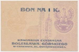 Kraków, Kawiarnia Centralna B. GÓRSKIEGO, 1 korona (1919)