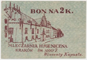 Kraków, Mleczarnia Hygeniczna, 2 korony (1919)