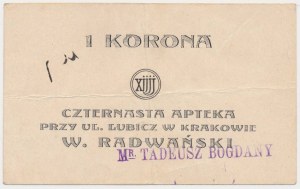 Kraków, Czternasta Apteka W. RADWAŃSKI, 1 korona (1919)
