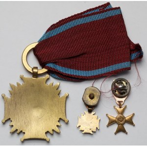 PRL, Złoty Krzyż Zasługi - Caritas, Grabski do 1952 + miniatury (2szt)