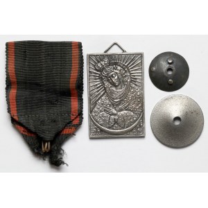 Wstążka od Krzyża / Medalu Niepodległości, medalik i nakrętki - zestaw (4szt)