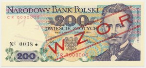 200 zł 1986 - MODELLO - CR 0000000 - N.0038 - numero basso della prima parcella