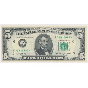 USA, 5 Dollars 1963 - replacement - star note
