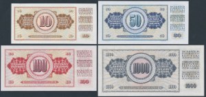 Jugoslávie, 10 - 1 000 dinárů 1965-1974 (4ks)