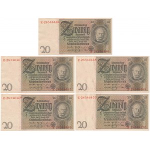 Niemcy, 20 Reichsmark 1929 - numery kolejne (5szt)