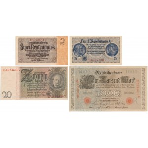 Německo, 2 - 1 000 marek 1910-1946 - sada (4ks)