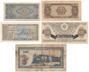 Romania, 3 - 500 Lei 1939-1966 (5pcs)
