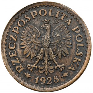 Próba BRĄZ 1 złoty 1928 - wieniec z kłosów - późniejsza odbitka z oryginalnych stempli