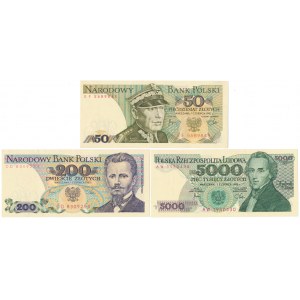 Zestaw 50, 200 i 5.000 zł 1982 (3szt)