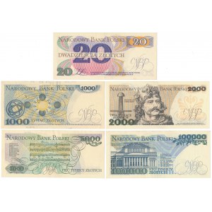 PRL, zestaw banknotów (5szt)