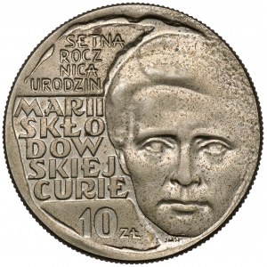 Próba MIEDZIONIKIEL 10 złotych 1967 Skłodowska - na wprost