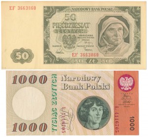 Lot de 50 zlotys 1948 et 1 000 zlotys 1965 (2pcs)