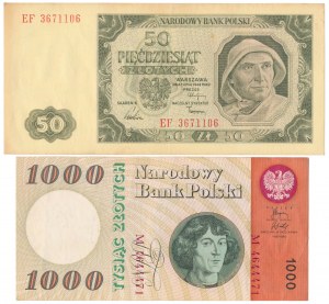Set of 50 zloty 1948 and 1,000 zloty 1965 (2pcs)