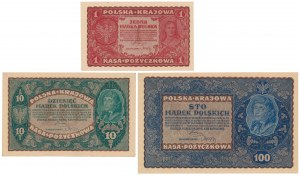 Set of 1, 10 and 100 mkp 1919 (3pcs)