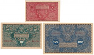 Set di 1, 10 e 100 mkp 1919 (3 pezzi)