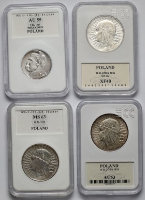 Testa di donna e Pilsudski, 5-10 oro 1932-1934 - set (4 pezzi)