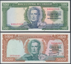 Uruguay, 500 und 5.000 Pesos ND (2Stück)