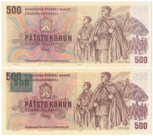 Československo, 500 korun 1973 a 500 korun (1993) - s razítkem (2ks)