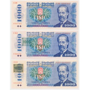 Czechoslovakia, 3x 1.000 Korun 1985-1993 - with stamp (3pcs)
