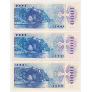 Czechoslovakia, 3x 1.000 Korun 1985-1993 - with stamp (3pcs)