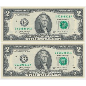 USA, 2 Dollars 2017 - 61888816 i 61899816 - Radar Serial Numbers (2szt)