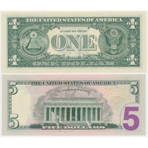 USA, 1 i 5 Dollars 2021 - 45700754 i 40055004 - Radar Serial Numbers (2pcs)