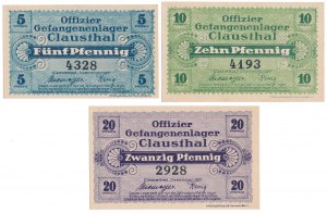 Clausthal prisoner of war camp - 5, 10 and 20 pfg 1917 (3pc)