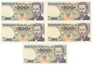 200 zloty 1986-1988 - MIX series set (5pcs)