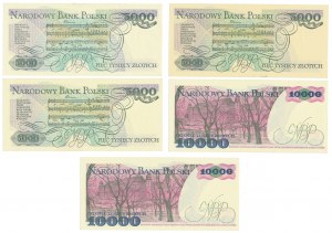 Set of 5,000 and 10,000 PLN 1982-1988 (5pcs)