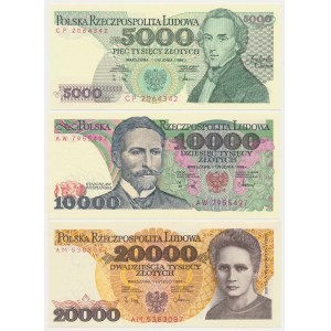 Zestaw 5.000, 10.000 i 20.000 zł 1982-1989 (3szt)