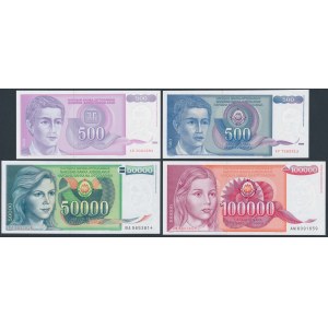 Jugosławia, 500, 50.000 i 100.000 Dinara 1988-1992 (4szt)