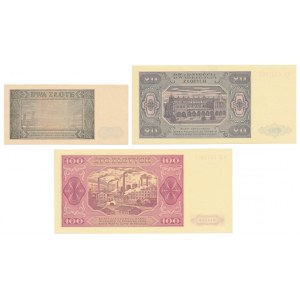 Zestaw 2, 20 i 100 zł 1948 (3szt)
