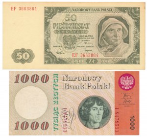 Lot de 50 zlotys 1948 et 1 000 zlotys 1965 (2pcs)