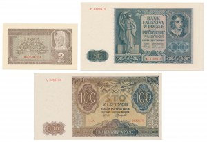 2, 50 et 100 zloty 1941 - set (3pcs)