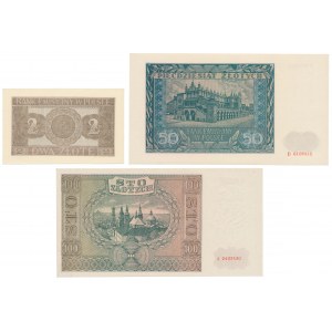 2, 50 i 100 złotych 1941 - zestaw (3szt)