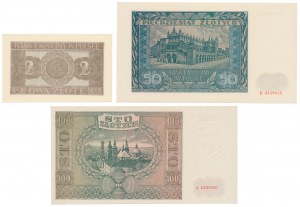 2, 50 i 100 złotych 1941 - zestaw (3szt)